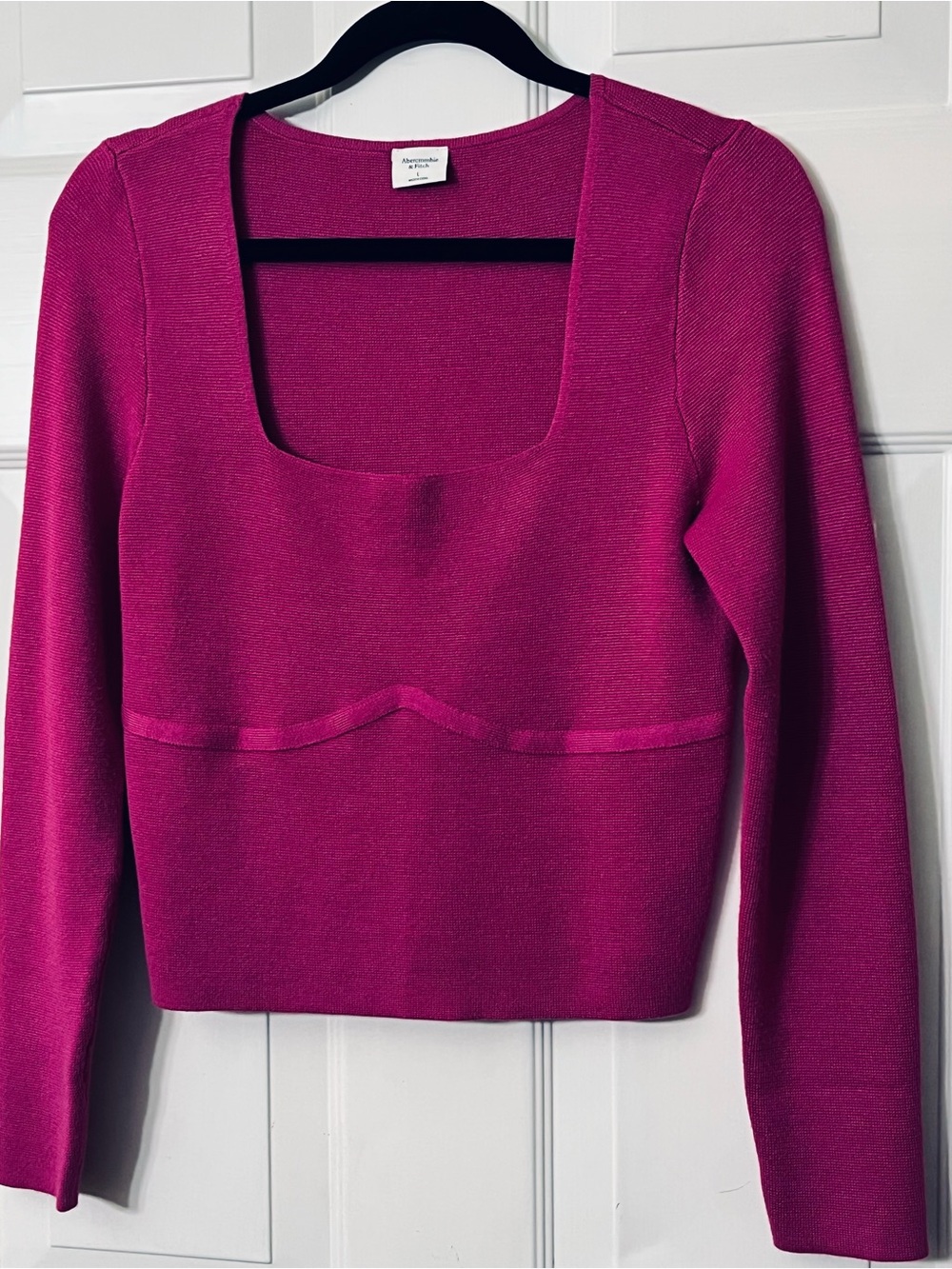 Abercrombie & Fitch Magenta Square-Neck Fitted Sweater